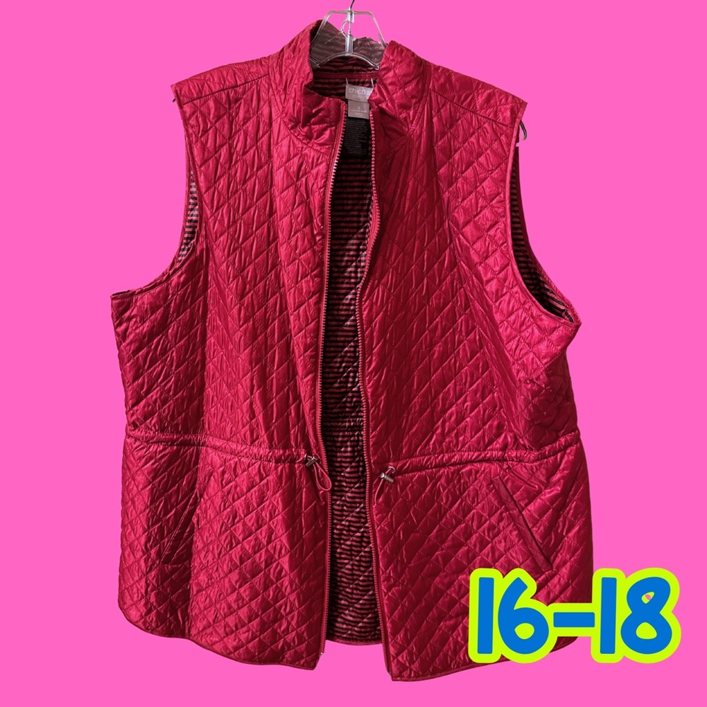 16-18 Chico’s Reversible Women's Quilted Vest - Red & Black